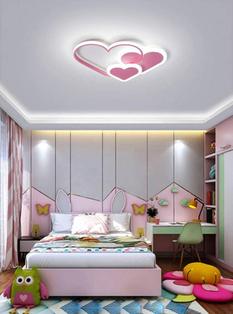 LAMPA DZIECIĘCA LED SUFIT RÓŻOWE SERCA 66W + PILOT DL-H04