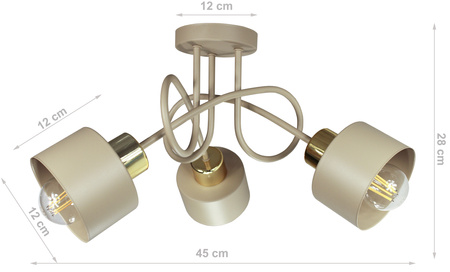 Lampa sufitowa EDISON LOFT 3 beż - złoty