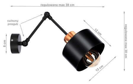 Kinkiet LOFT 1 COPPER na przegubach