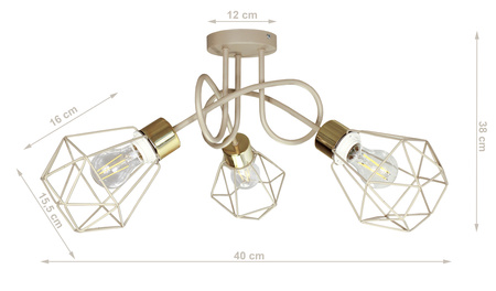 Lampa sufitowa EDISON DIAMOND 3 beż - złoty