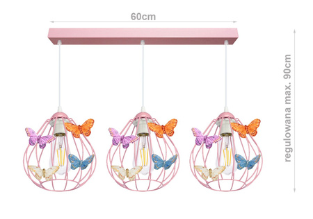 Lampa wisząca MOTYLEK 3 RÓŻ owal