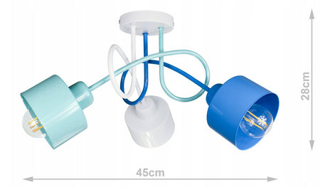 Lampa sufitowa EDISON LOFT 3 niebieski-mięta-biały