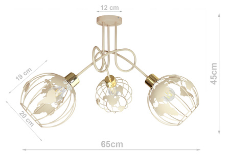 Lampa sufitowa EDISON GLOBUS 3 beż - złoty