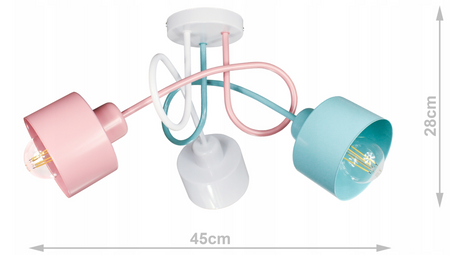 Lampa sufitowa EDISON LOFT 3 róż-mięta-biały