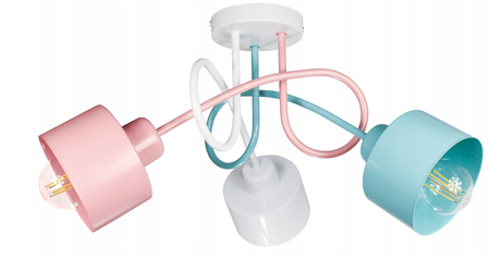 Lampa sufitowa EDISON LOFT 3 róż-mięta-biały