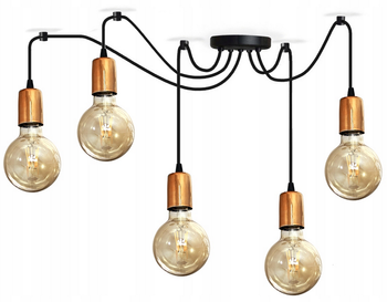 Lampa wisząca PAJĄK EDISON 5 czarny miedź
